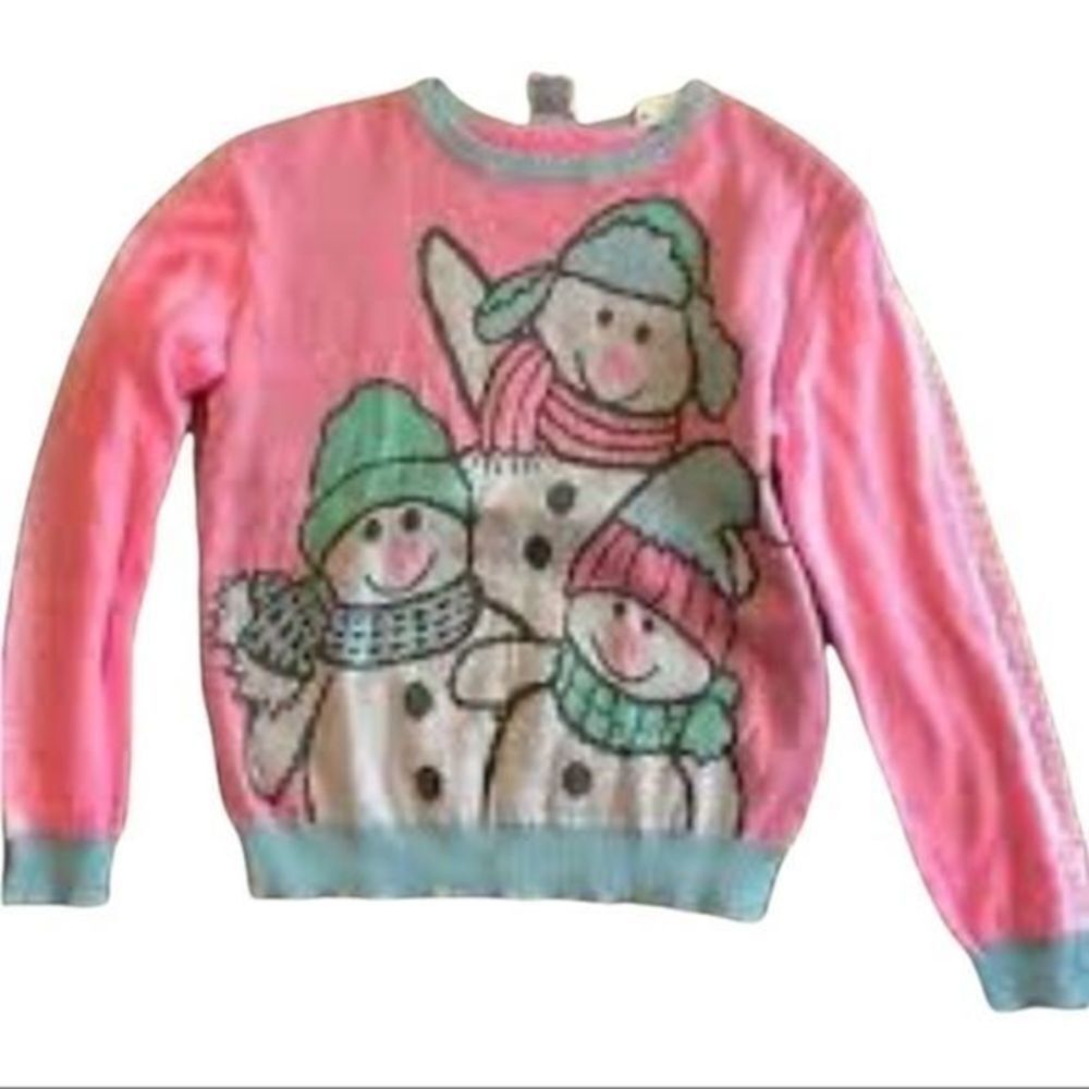 Snowman Ugly Christmas Holiday Sweater Pink (Junior) Chillin with My Snowmies